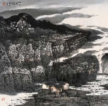 张俊 乙酉（2005）年作 响川图 镜心